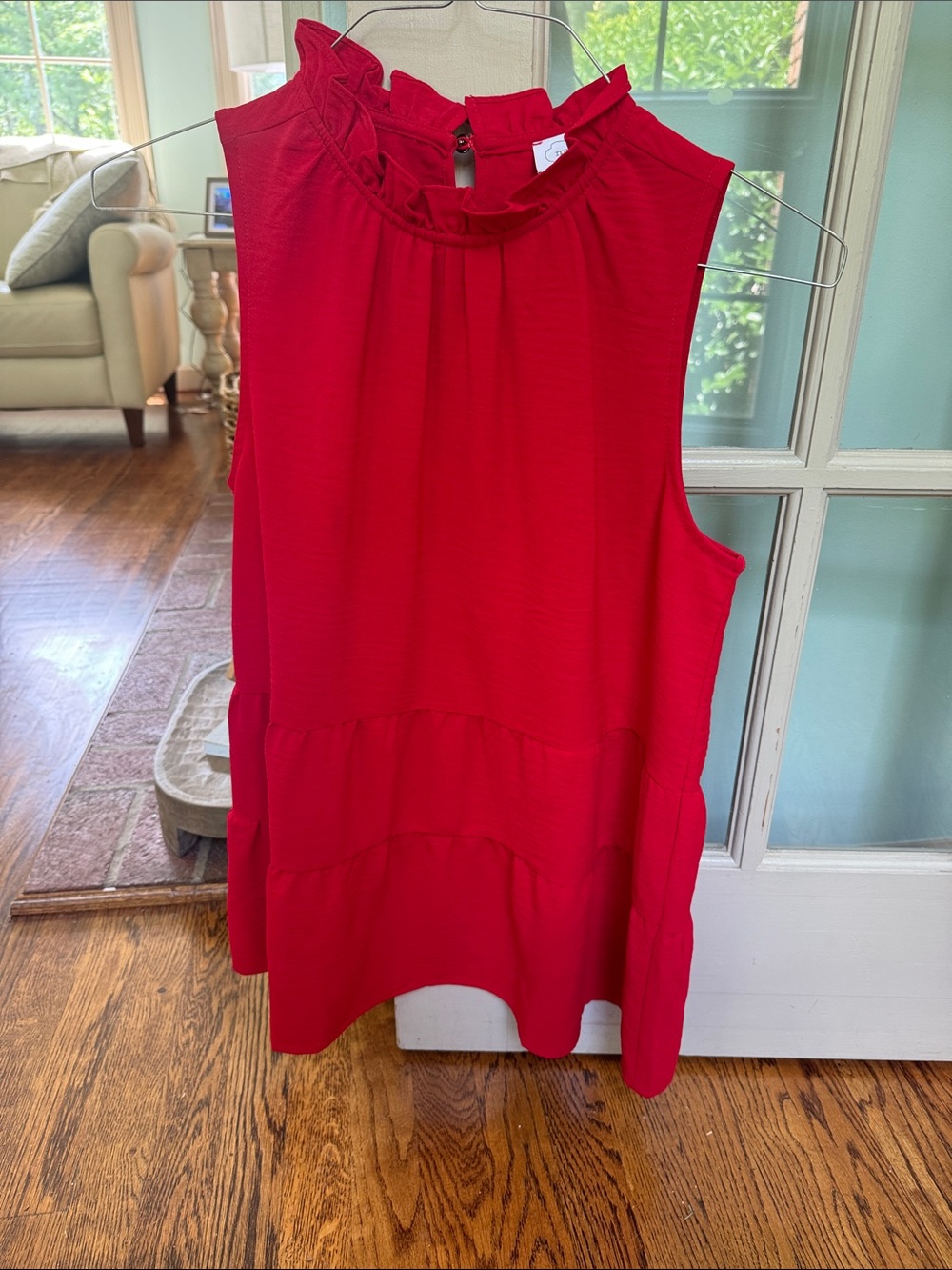 Sleeveless Ruffle Neck Red Women's Top by mudpie size small